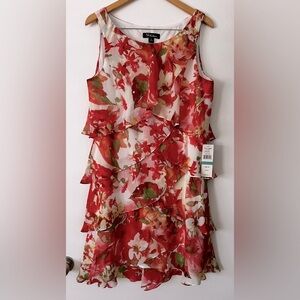 S.L. Fashions Floral Print Tulip Tier Fully Lined Feminine Dress